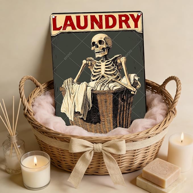 Skull Metal Tin Sign Laundry Vintage Tin decor for Cafes Bars Pubs Shop Wall Decorative Funny Retro Signs for Men Women 12x8 Inch