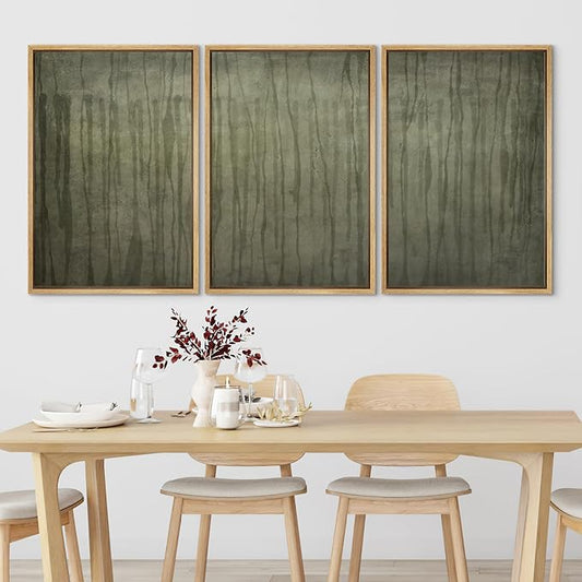 SIGNLEADER Framed Canvas Print Wall Art Set Olive Green Abstract Line Minimalist Earthy Illustrations Minimal Decorative Bohemian Nordic for Living Room, Bedroom, Office - 16"x24"x3 NATURAL