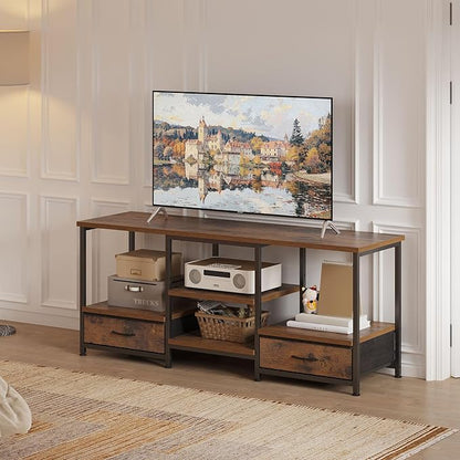 DUMOS 47 Inch TV Stand for 55-65 Inch TVs, Entertainment Center with Charging Station(2AC+USB+Type-C), Media Console Table with Storage Drawers & Open Shelves, Heavy Duty for Living Room, Rustic Brown