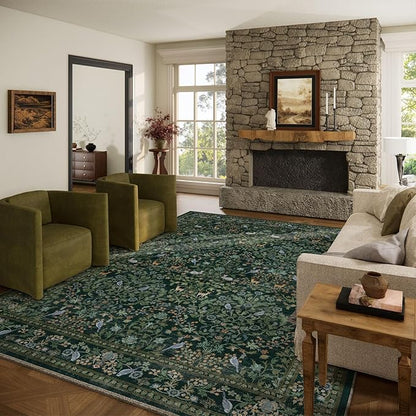 8x10 Area Rugs for Living Room: Washable Rug Vintage Rugs Stain Resistant Non Slip Low Pile Lightweight Soft Carpets Rugs for Bedroom Kitchen Dining Room Nursery Kids Room Farmhouse Home Office