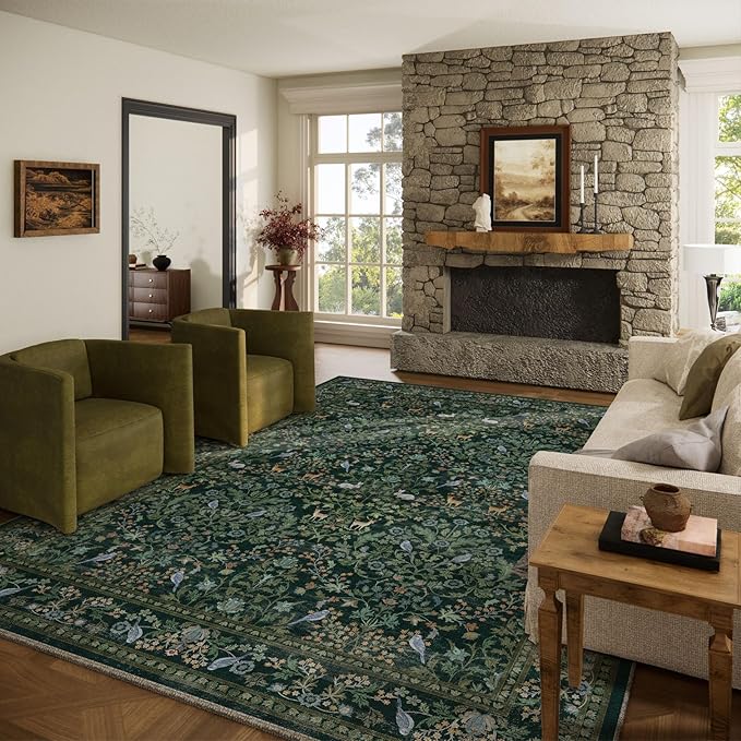 10x12 Area Rugs Living Room: Washable Rug Stain Resistant Non Slip Low Pile Ultra Soft Faux Wool Lightweight Indoor Large Rugs for Bedroom Dining Room Under Table Rug Farmhouse Nursery Home Office