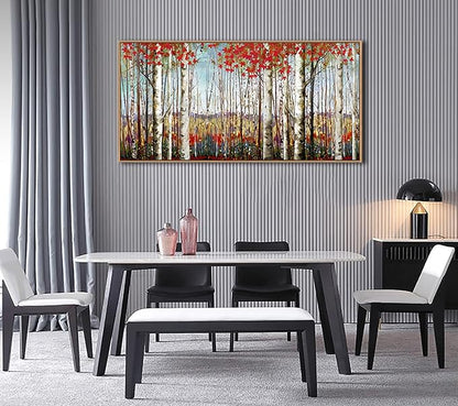 Large Canvas Wall Art - Framed Aspen Tree Oil Painting Style, Birch Tree Pictures for Living Room Wall Decor & Bedroom, 24x48 Modern Nature Artwork for Walls