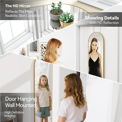 SCWF-GZ 47x14 Mirror Full Length Back Door Hanging or Wall Mounted Aluminum Metal Frame Arch Mirrors for Entryway Bedroom Bathroom Dressing Living Room 47 14 inch Gold