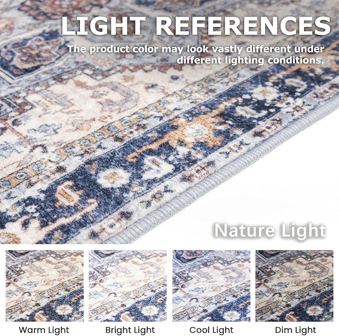 KOZYFLY Small Area Rug 2x3 Ft Rugs for Entryway Washable Boho Entry Rug Non Slip Door Mat Indoor Entrance Faux Wool Vintage Printed Kitchen Rug Throw Rugs for Entrance Kitchen, Blue Gray/Cream