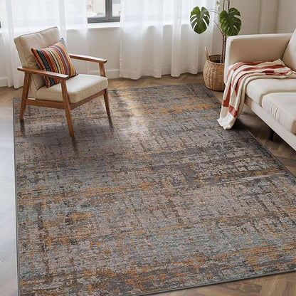 Rugxara 4x6 Rug for Living Room Bedroom, Grey Washable Throw Rugs, Abstract Area Rugs, Non Slip & Low Pile Accent Carpet for Indoor Dining Room, Kids Room and Office(Taupe/Grey 4x6ft)