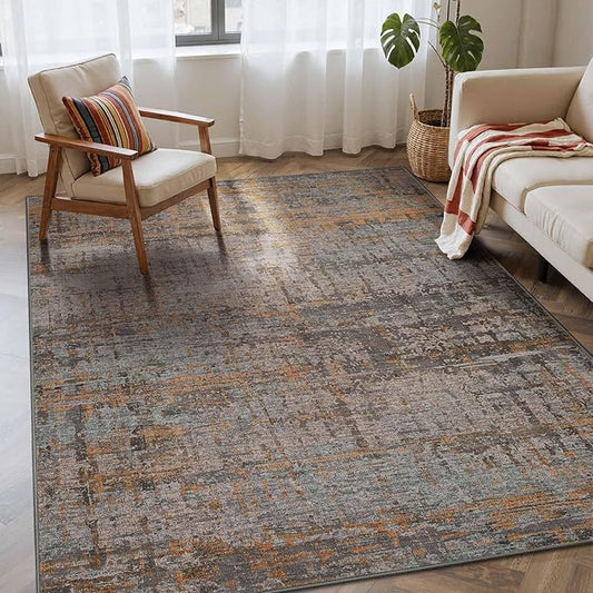Rugxara 4x6 Rug for Living Room Bedroom, Grey Washable Throw Rugs, Abstract Area Rugs, Non Slip & Low Pile Accent Carpet for Indoor Dining Room, Kids Room and Office(Taupe/Grey 4x6ft)