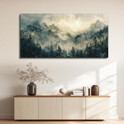 FUHAIHUA Canvas Wall Art For Living Room Framed Wall Decor For Bedroom Modern Office Wall Decoration Forest Fog Landscape Paintings Farmhouse Pictures Artwork Room Aesthetic Home Decor 20x40 In