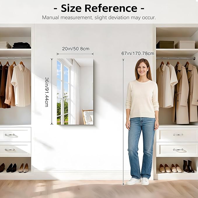 CILIBER Frameless Mirror, 20x36 Mirrors for Wall, Rectangle Bathroom Mirror for Over Sink, Frameless Vanity Mirror with Polished Edge, 3mm Tempered Glass, Hangs Horizontally or Vertically