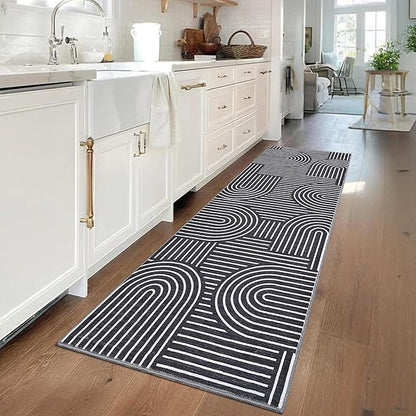 ROYHOME Modern Rug 2.5x10 Runners for Hallways, Abstract Kitchen Runner Rugs Non Slip Bath Mat, Rainbow Washable Runner Rug for Bedroom, Soft Long Rugs for Entryway Bathroom Laundry Dorm, Black