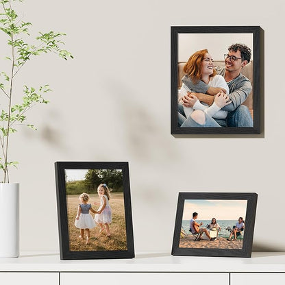 Vittanly 8x10 Picture Frames Set of 9, Shatter Resistant Plexiglass, Display 5x7 Pictures with Mat or 8x10 without Mat, Photo Frames for Wall or Tabletop, Engineered Wood, Black (Pack of 2)