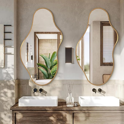 Dorlicecass Bathroom Mirrors for Over Sink - Long Wall Mirrors Decorative 20"x 36" Asymmetrical Abstract Aviation Aluminum Alloy Frame Unique for Bedroom, Living Room, Cloakroom, Entryway Gold