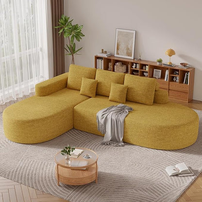 112" Modern Curved Cloud Couch, Chenille Boneless Couches for Living Room with Deep Seat, Memory Foam Compressed Modular Sectional Sofa, No Assembly Required,Yellow 1 PCS