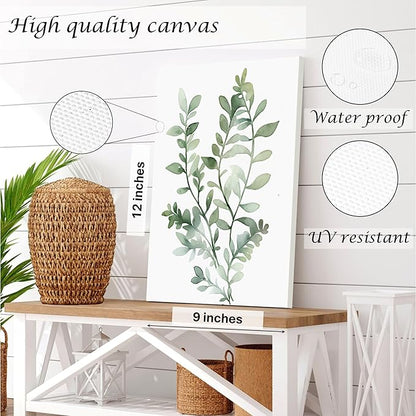 Induslyfe Framed Eucalyptus Sage Green Botanical Plant Wall Art Canvas Decor Set of 6, Nature Wall Art Prints Posters, Flower Wall Art for Bathroom Bedroom Living Room 9x12