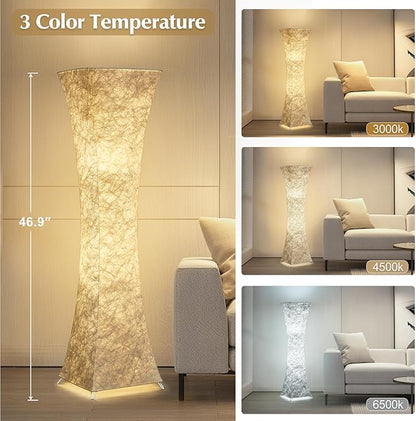 GyroVu Floor Lamp for Living Room, 47“ Adjustable Color Temperature Standing Corner Floor Lamps, Modern Column Floor Light with White Fabric Shade for Bedroom, Home Office, Kids Room, 2 Bulbs Include