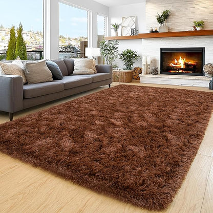 8x10 Area Rugs for Living Room Bedroom, Ultra Soft Fluffy Brown Large Rug Carpet for Bedroom, Upgrade Non-Slip Fuzzy Shag Plush Rugs for Nursery Boys Girls Kids Room Modern Indoor Home Decor
