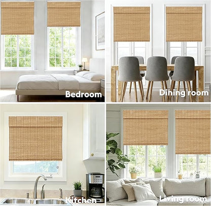 Motorized Bamboo Roman Shades, Motorized Blinds with Remote Compatible with Homekit, Alexa GoogleHome, Smart Wood Woven Shades for Indoor Windows, Customize, Shoreline Breeze