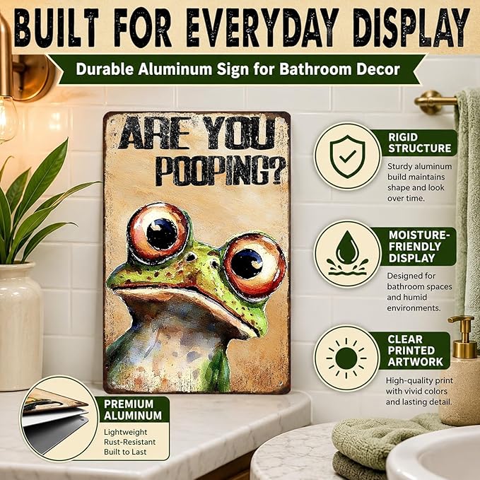 Are You Pooping Frog Sign Funny Bathroom Decor Metal Wall Art For Toilet Restroom Washroom 8x12 Inch