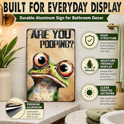 Are You Pooping Frog Sign Funny Bathroom Decor Metal Wall Art For Toilet Restroom Washroom 8x12 Inch