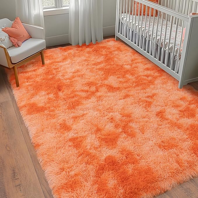 4x5.9 Ft Tie-Dyed Orange Area Rugs for Bedroom, Fluffy Shag Rug for Living Room Girls Room Dorm Soft and Comfy Upgrade Non Slip
