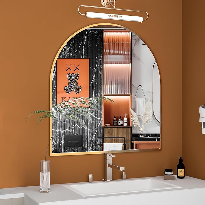 Wall Mounted Mirror, Arched Wall Mirror for Bathroom, 33"x31" Arch Bathroom Mirror with Metal Frame, Black Vanity Mirror Decor for Mantle, Bedroom, Entryway