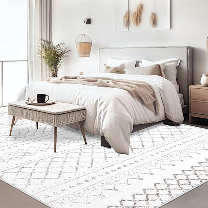 Area Rug for Living Room 9x12: Large Washable Boho Moroccan Rugs Geometric Neutral Rug, Non-Slip Foldable Morden Farmhouse Indoor Floor Carpet for Bedroom Dining Table Home（Dark Grey,9X12）