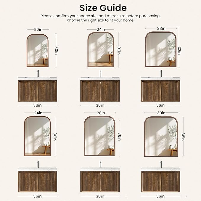 24"x32" Arch Wall Mirror for Wall, Wall Mounted Vanity Mirror for Bedroom, Wood Grain Finish Frame Mirror with Tempered Glass, Vintage Decorative for Bathroom, Entryway, Living Room, Walnut