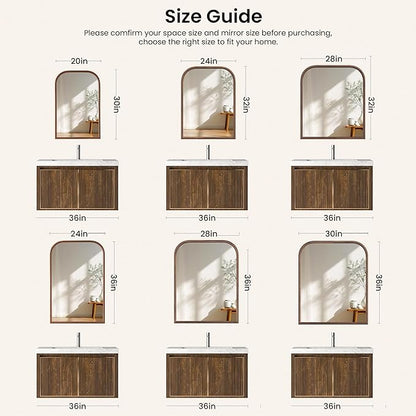 24"x32" Arch Wall Mirror for Wall, Wall Mounted Vanity Mirror for Bedroom, Wood Grain Finish Frame Mirror with Tempered Glass, Vintage Decorative for Bathroom, Entryway, Living Room, Walnut