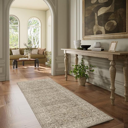 Machine Washable Kitchen Runner Rugs: 2'6"x8' Hallway Rug Stain Resistant Non Slip Low Pile Soft Carpet Runners for Hallways Indoor Entryway Kitchen Laundry Room Bedroom Bathroom Farmhouse