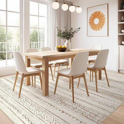 Nakagishi Area Rug Living Room Rugs: 5x7 Machine Washable Boho Large Neutral Farmhouse Stain Resistant Moroccan Indoor Floor Carpet for Bedroom Nursery Dorm Classroom Playroom Dining Room Home- Brown