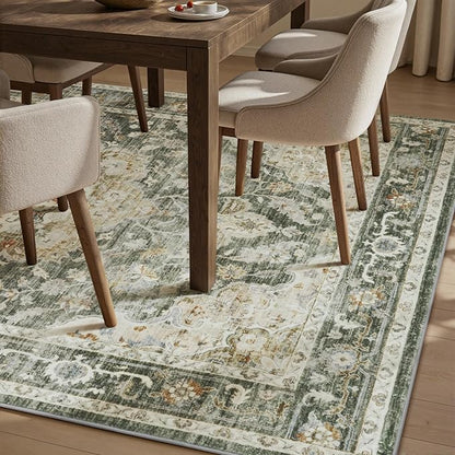 PADOOR 9X12 Area Rug,Rugs for Living Room,Soft Olive Rugs for Bedroom,Machine Washable Rug Non Slip Carpet for Dining Room Living Room Bedside Office