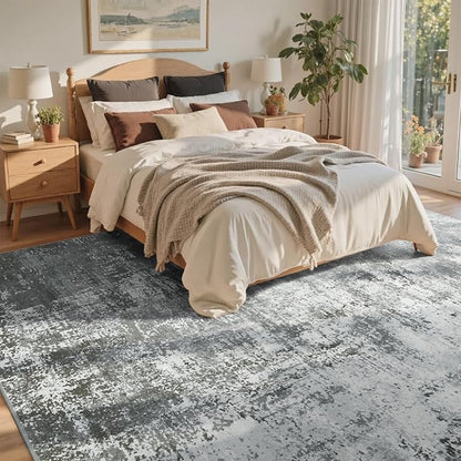 9x12 Ft Extra Large Washable Area Rugs for Living Room, Soft Non-Slip Modern Abstract Pattern Carpet for Bedroom Indoor Floor Nursery Home Decor (Grey)
