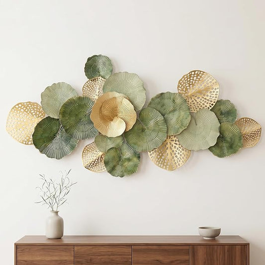 Axioglo Large Metal Wall Art Decor, 3D Abstract Lotus Leaf Design, Handcrafted Metal Wall Sculpture for Living Room, Bedroom & Entryway（67"）
