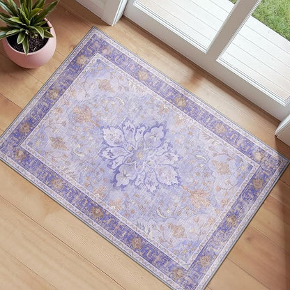 RELEANY Area Rugs 2'x4' Kitchen Rugs Entry Rug Small Rugs for Entryway Kitchen Bathroom Door Mat Indoor Entrance,Washable Non Slip, Light Purple Brown
