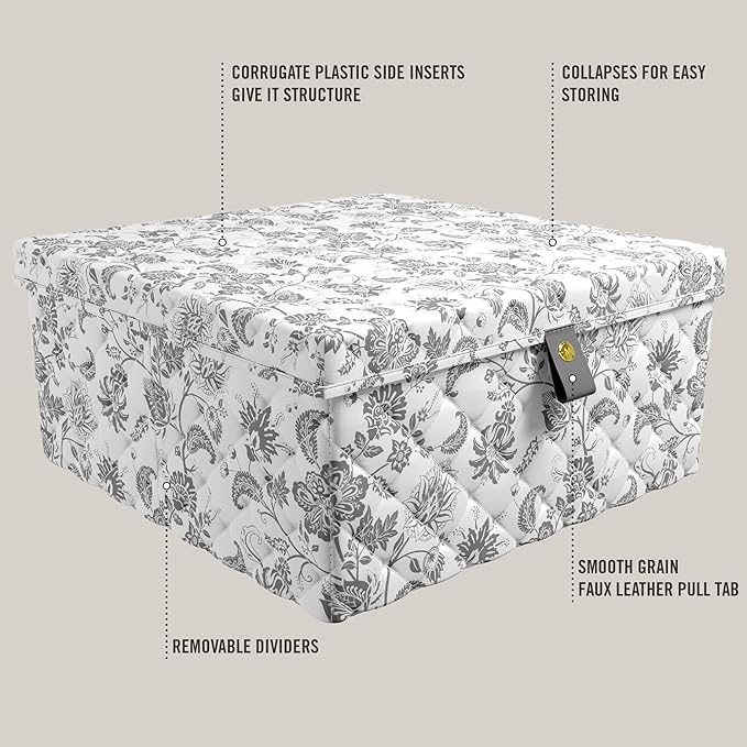 Martha Stewart Shallow Collapsible Storage Photo Organization Bin Container With Lid, Bedford Floral