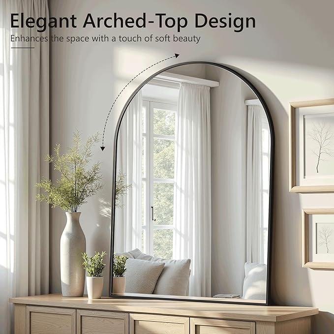 Arched Bathroom Mirror for Wall, 30" x 20" Black Metal Frame Vanity Mirror, HD Glass Over Sink for Bathroom, Entryway, Bedroom