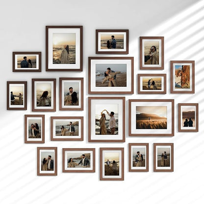 Venusmiles 20 Pack Picture Frames Collage Wall Decor, Gallery Frame Set for Wall Mounting or Tabletop Display, Multi Sizes Including 4pcs 8x10, 8pcs 5x7, 8pcs 4x6, Walnut