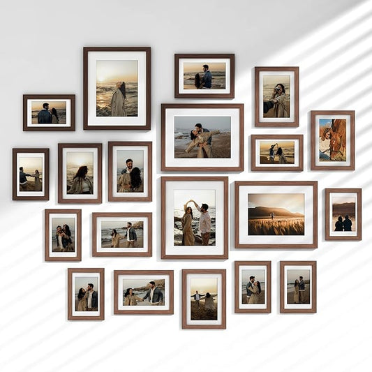 Venusmiles 20 Pack Picture Frames Collage Wall Decor, Gallery Frame Set for Wall Mounting or Tabletop Display, Multi Sizes Including 4pcs 8x10, 8pcs 5x7, 8pcs 4x6, Walnut