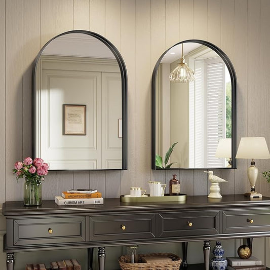 Arched Bathroom Mirrors Set of 2, 24x40 Black Rust-Resistant Metal Frame Vanity Mirror, HD Shatter-Resistant Wall Mirror for Over Sink, Modern Bathroom Mirror for Bedroom, Entryway, Living Room