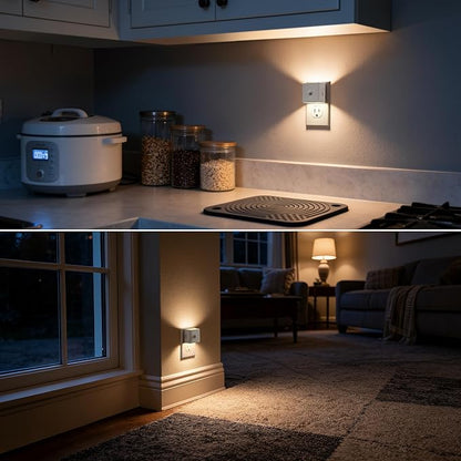 DORESshop LED Motion Sensor Night Light[2 Pack], Night Lights Plug into Wall, Brightness Adjustable Motion Activated Nightlight with Dusk to Dawn for Bedroom, Bathroom, Hallway, 3000K