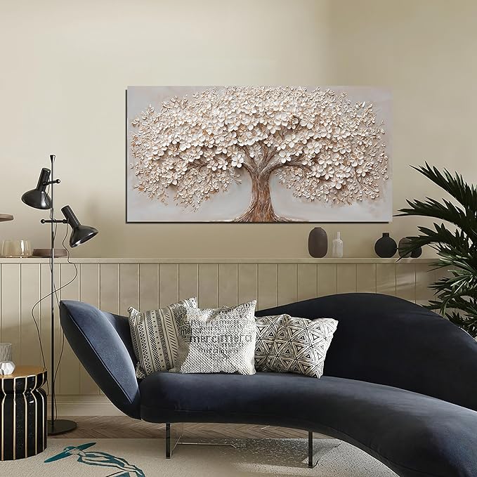 Canvas Wall Art Decor Prints Modern Botanical Wall Art Pictures for Living Room Canvas Art Wall Decor Tree of Life Wall Art Decor White Flower Wall Art Prints Artwork for Walls Bedroom Office Decor 20" X 40"