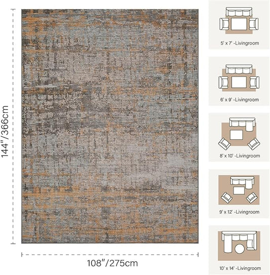 9x12 Area Rug for Living Room, Extra Large Washable Rug, Soft Taupe Abstract Rug for Bedroom, Office, Farmhouse, Low Pile Imitation Wool Non Slip Carpet Ideal for High-Traffic Areas