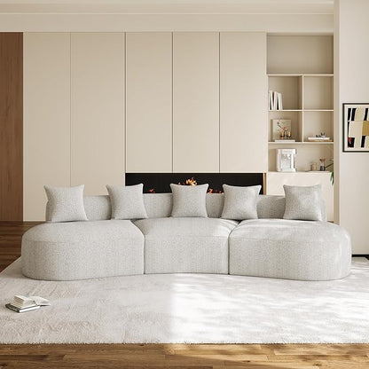 134" Oversized Sectional Sofa for Living Room, Modern Luxury Plush Chenille 4-Seater Extra Deep & Wide Seat Curved Cloud Couch with 5 Throw Pillows, No Assembly Needed, Light Grey