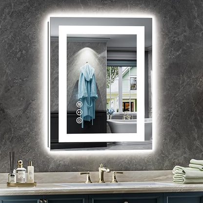 Briivue 20x28 Inch LED Bathroom Mirror with Lights, Backlit & Front Lit, Anti-Fog Lighted Bathroom Vanity Mirror for Wall, Memory Function, Dimmable, HD Tempered Glass, Shatter-Proof