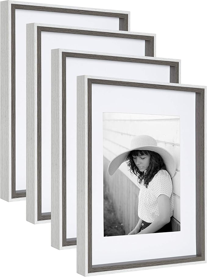 Kate and Laurel Gibson Transitional Frame Set, Set of 4, 11" x 14", White and Gray, Casual Frames for Any Room in The Home