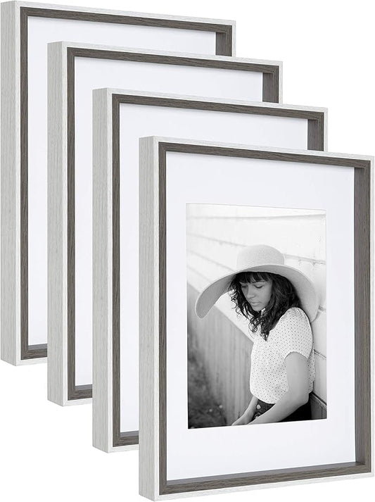 Kate and Laurel Gibson Transitional Frame Set, Set of 4, 11" x 14", White and Gray, Casual Frames for Any Room in The Home