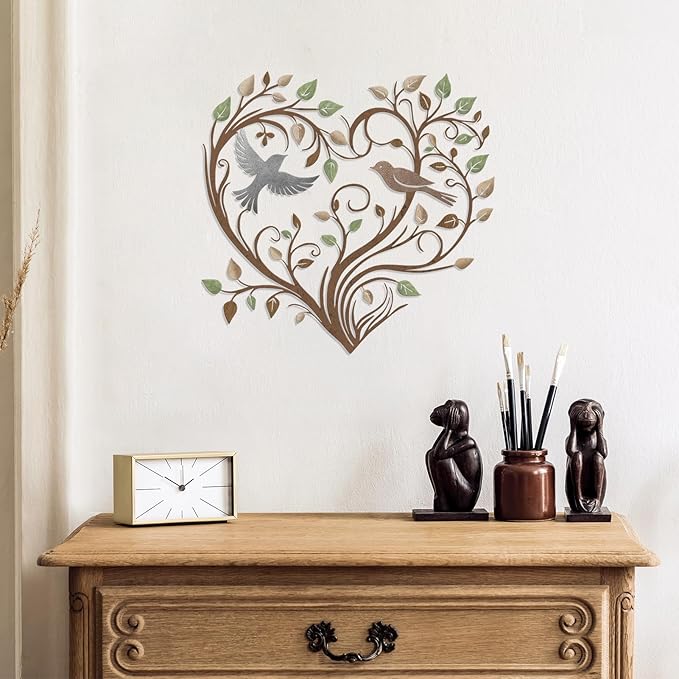 Hnatzu Heart Wall Decor Metal – Bird and Tree of Life in Heart Shape Colorful Wall Art – Metal Wall Decor for Living Room, Bedroom, Nursery