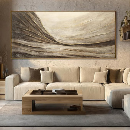 WINKAILIN Brown And Gold Wave Minimalist Wall Decor Large Wall Art Rustic Abstract Oversized Posters Pictures Extra Large Contemporary Canvas for Living Room Entryway Decor 32x70 Inch