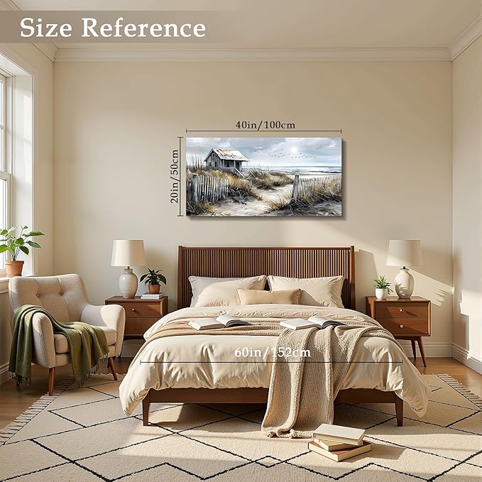 imjiayu Large Wall Art, Landscape Wall Art, Beach Wall Decor, Seaside Old Cabin Painting Prints, Vintage Coastal Scenery Pictures for Living Room Bedroom Kitchen Office House Decorations 20"x40"