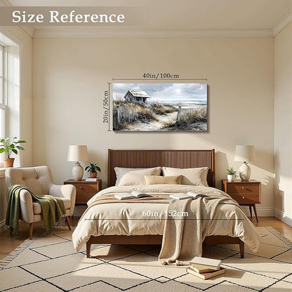 imjiayu Large Wall Art, Landscape Wall Art, Beach Wall Decor, Seaside Old Cabin Painting Prints, Vintage Coastal Scenery Pictures for Living Room Bedroom Kitchen Office House Decorations 20"x40"