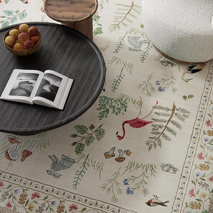 9x12 Area Rugs for Living Room: Washable Bedroom Rug Vintage Stain Resistant Non Slip Low Pile Soft Lightweight Carpet for Kitchen Dining Room Farmhouse Nursery Kids Room Home Office